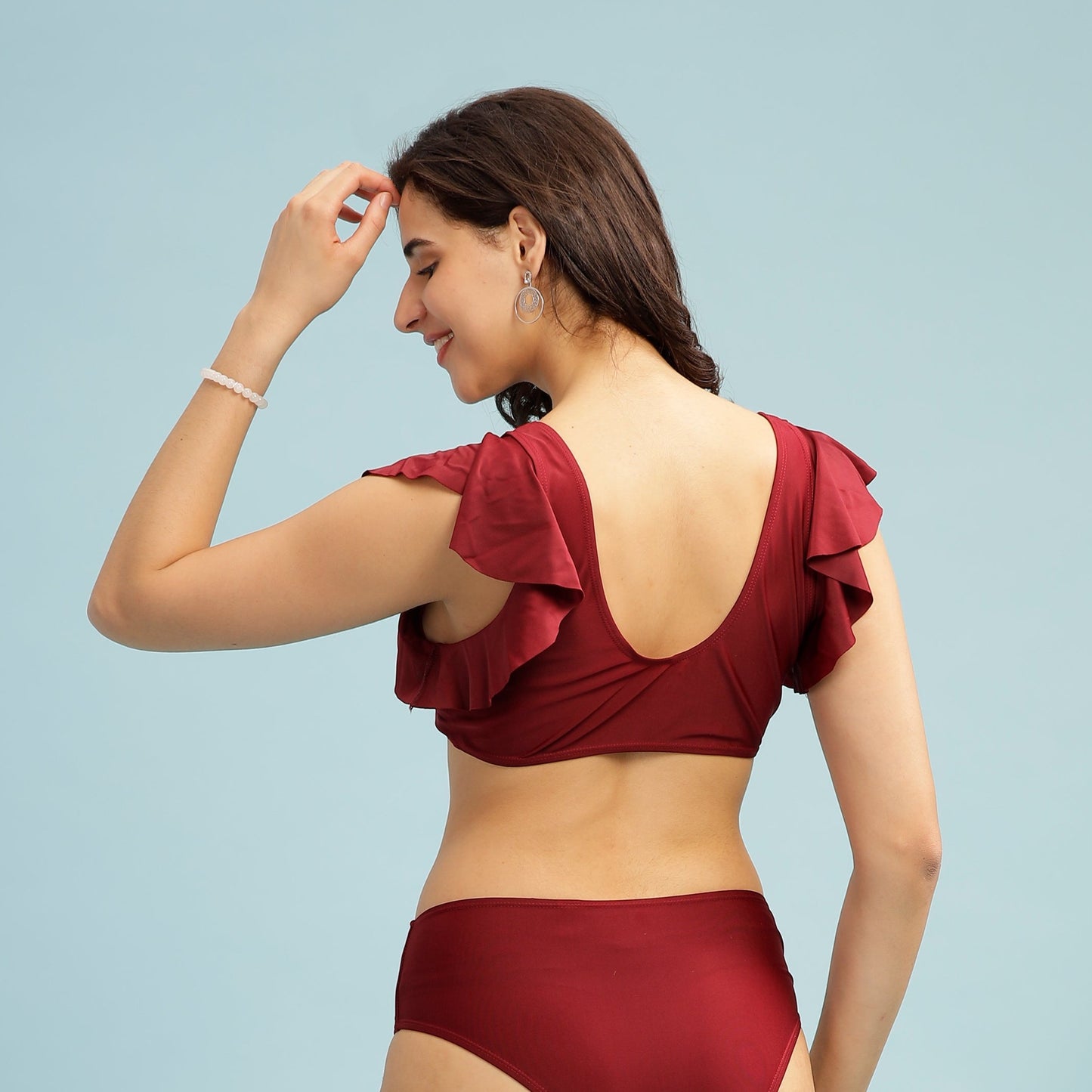 Burgundy Flutter Sleeve Bikini