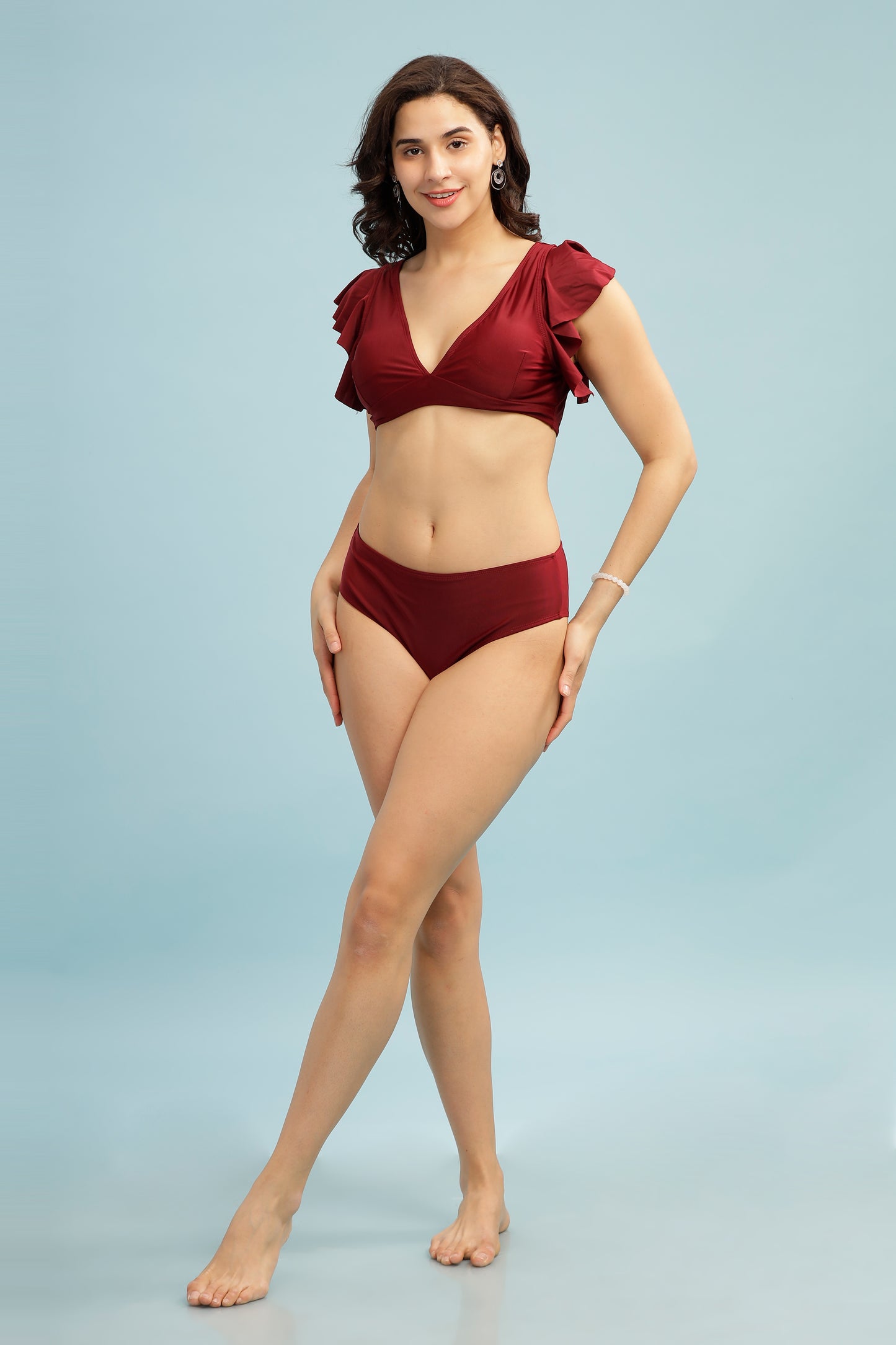 Burgundy Flutter Sleeve Bikini