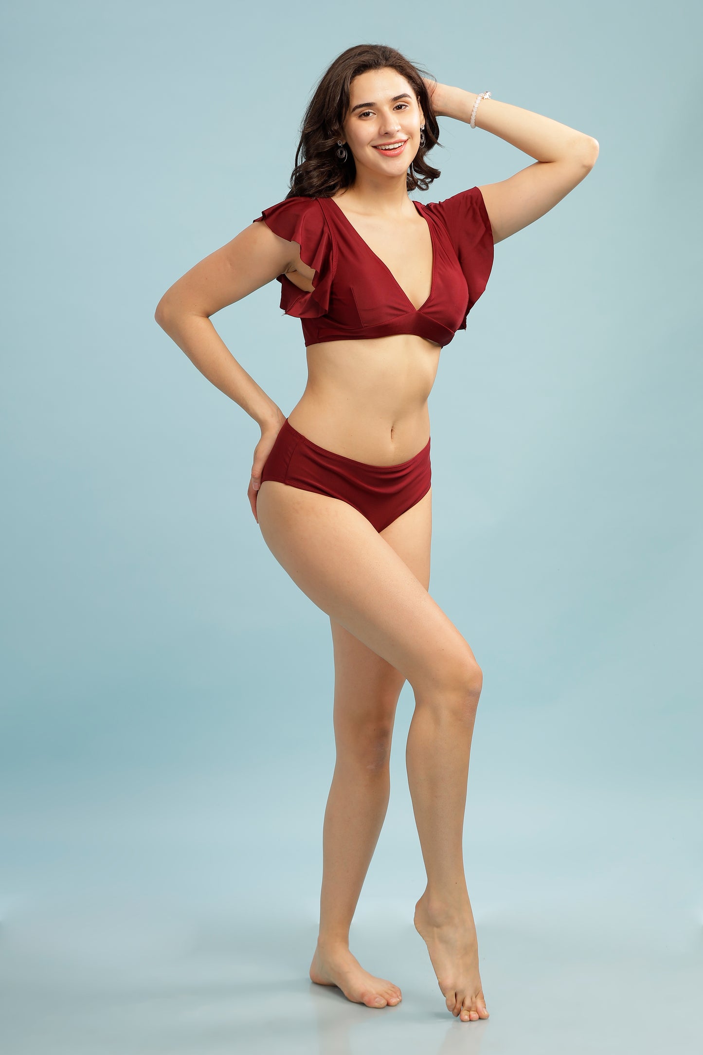 Burgundy Flutter Sleeve Bikini