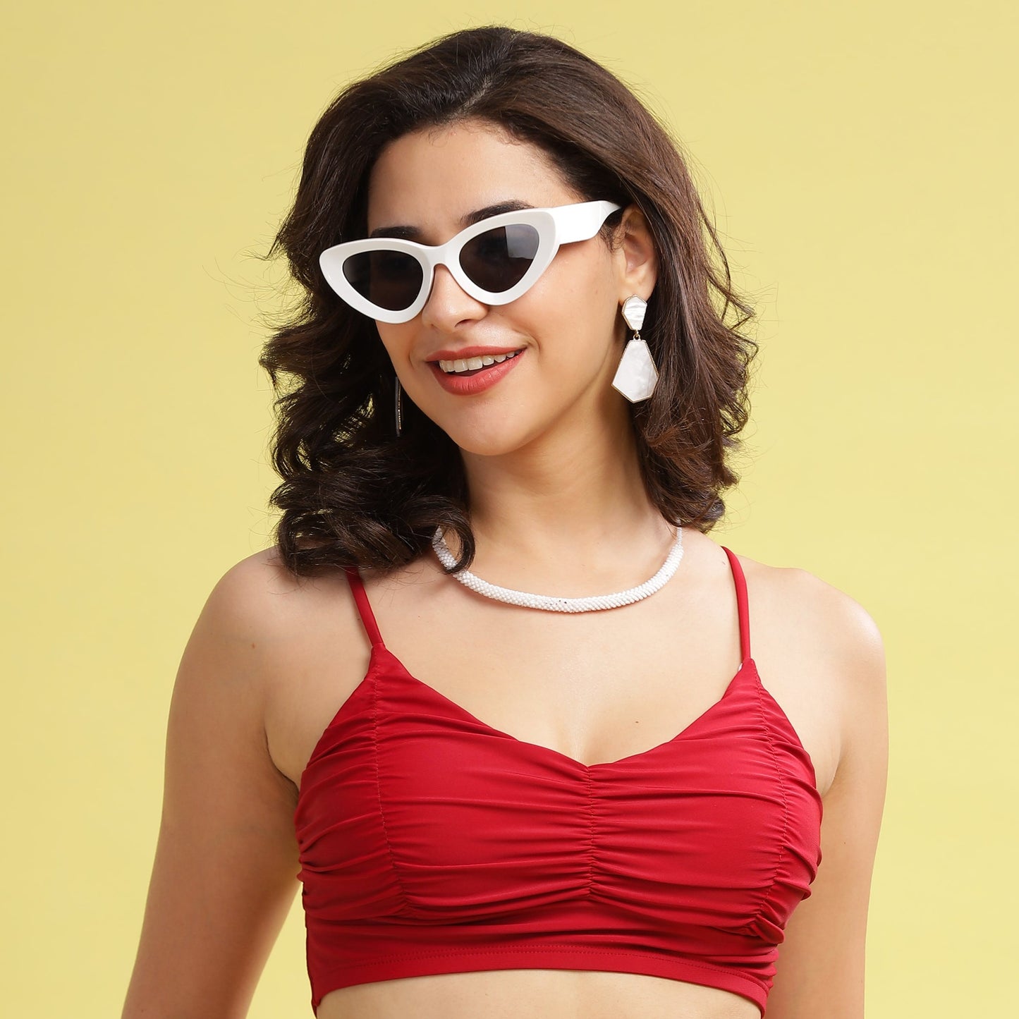 Red bikini top front view